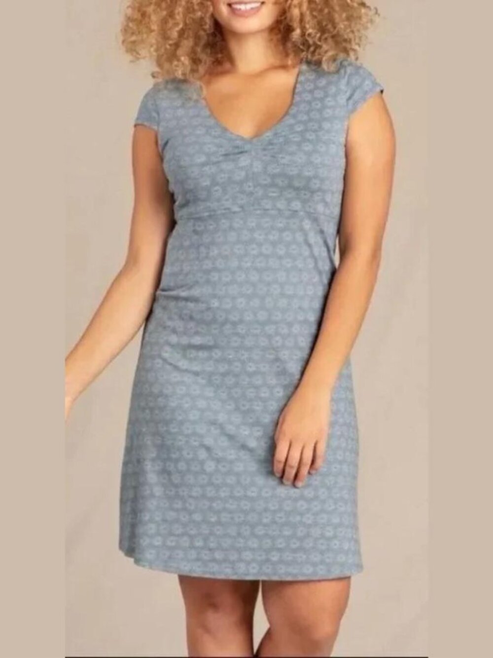 Toad&Co Rosemarie fit & flare dress blue starburst print stash pocket Samba XL